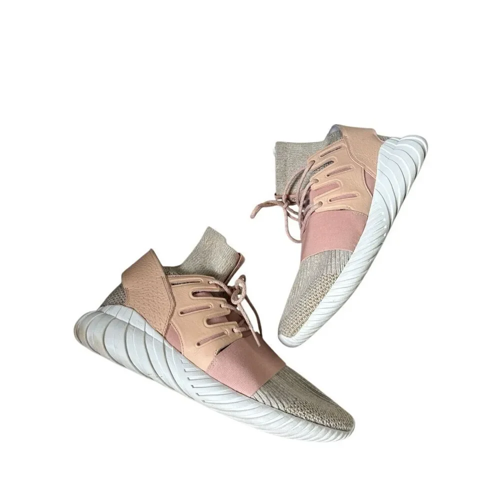 Adidas Tubular Doom Beige Pink Knit Ankle‎ Sock Sneakers 11.5